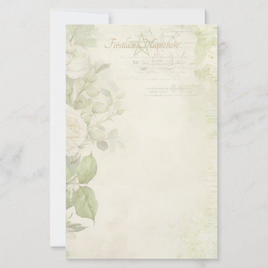 Maak Je Eigen Shabby Chic Witte Rozen Bloem Briefpapier (Voorkant)