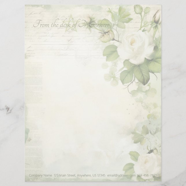 Maak je eigen Shabby Chic Witte Rozen Groen Briefhoofd (Voorkant)