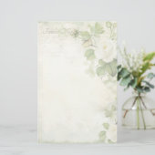 Maak je eigen Shabby Chic Witte Rozen Groen Briefpapier (Staand voorkant)