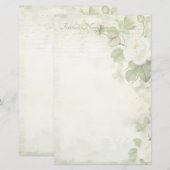 Maak je eigen Shabby Chic Witte Rozen Groen Briefpapier (Voorkant / Achterkant)