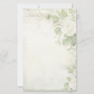 Maak je eigen Shabby Chic Witte Rozen Groen Briefpapier