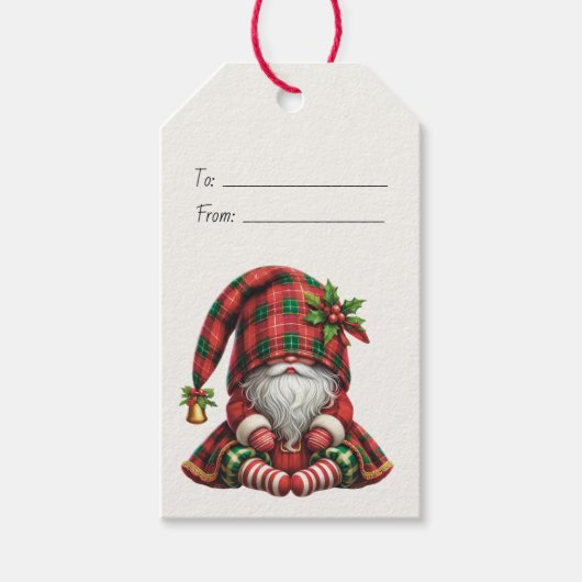Maak je eigen slaperige Kerstmis geruite Gnome Cadeaulabel (Voorkant)