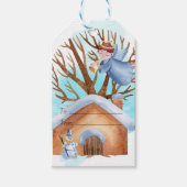 Maak je eigen sneeuwmannen-engelscene met trompetg cadeaulabel (Voorkant)