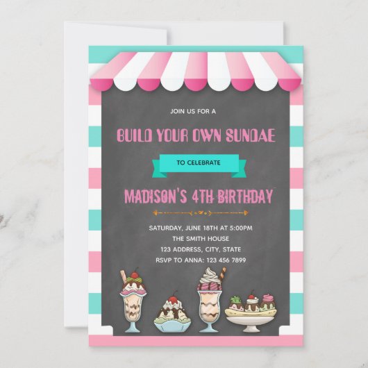Maak je eigen sundae feestuitnodiging kaart (Voorkant)