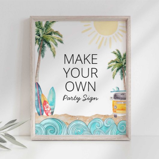 Maak je eigen surf feestbord poster