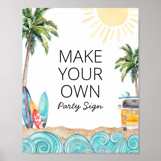Maak je eigen Surf party teken Poster (Voorkant)
