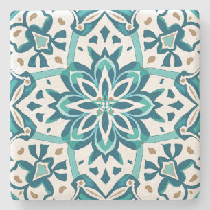 Maak Je Eigen Teal Blauwe Bloem in Talavera Stijl Stenen Onderzetter