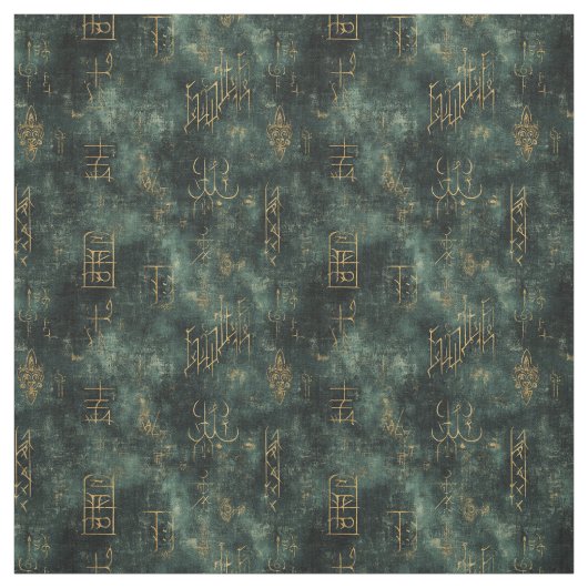 Maak Je Eigen Teal Goud Arcane Krabbels Zwart Stof (Swatch)