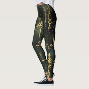 Maak Je Eigen Teal Gouden Heilige Symbolen Zwart Leggings