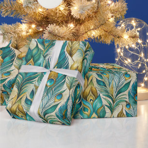 Maak Je Eigen Teal Watercolor Pauwveren Cadeaupapier