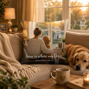 Maak je eigen Thuis is waar mijn hond is foto Kussen
