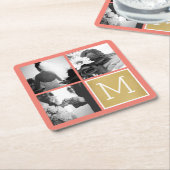 Maak Je Eigen Trouwfoto Collage Monogram Kartonnen Onderzetters (Schuin)