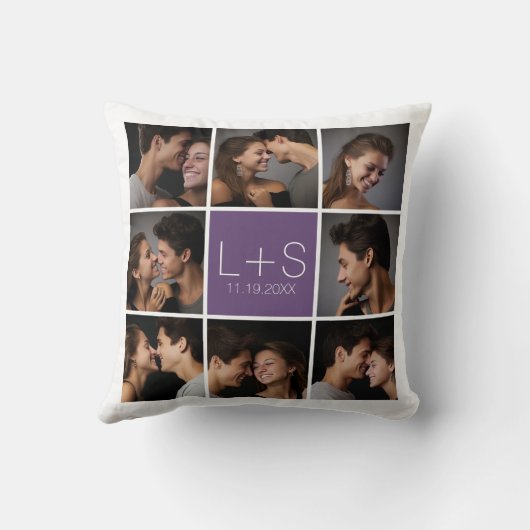 Maak Je Eigen Trouwfoto Collage Monogram Kussen (Achterkant)