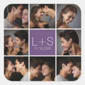 Maak Je Eigen Trouwfoto Collage Monogram Vierkante Sticker (Voorkant)