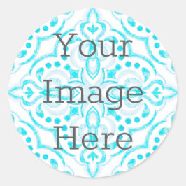 Maak je eigen turkooisblauwe aquarelmedaillon ronde sticker