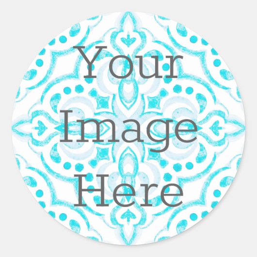 Maak je eigen turkooizen waterverfmedaillon ronde sticker (Voorkant)
