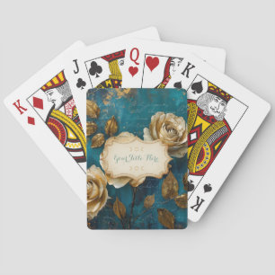 Maak Je Eigen Turquoise Blauwe Gouden Rozen Bloemi Pokerkaarten