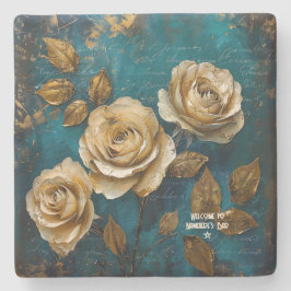 Maak je eigen turquoise blauwe gouden rozen bloemi stenen onderzetter
