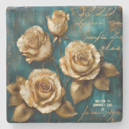 Maak je eigen turquoise gouden rozen spray bloemen stenen onderzetter