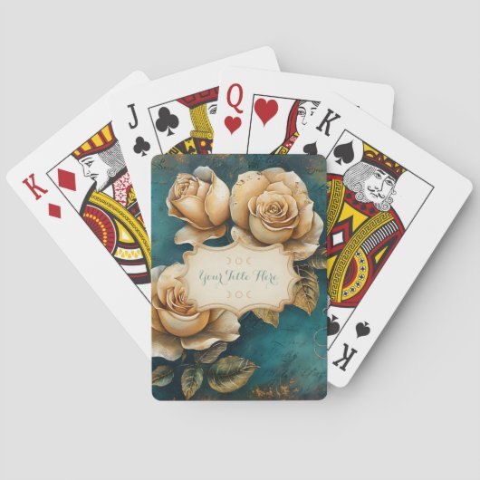 Maak Je Eigen Turquoise & Goudgele Rozen Bloemstuk Pokerkaarten (Achterkant)