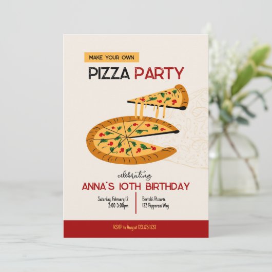 Maak je eigen uitnodiging voor een pizza verjaarda (Staand voorkant)