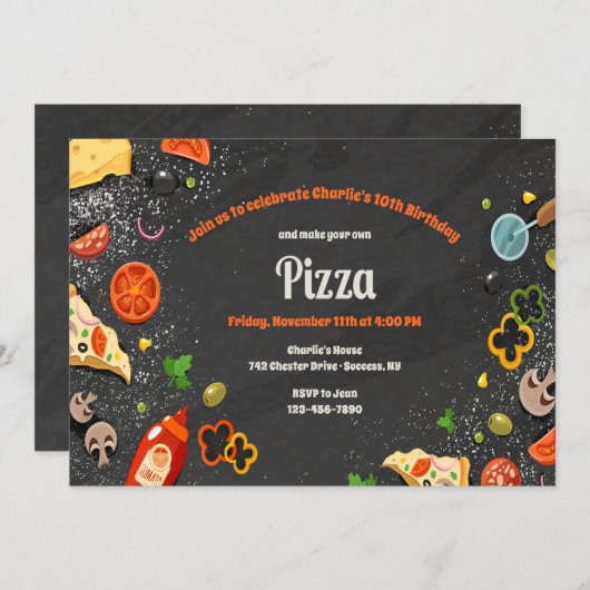 Maak je eigen uitnodiging voor een pizzafeestje (Voorkant / Achterkant)