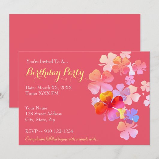 Maak je eigen uitnodiging voor een verjaardagsfees (Voorkant / Achterkant)