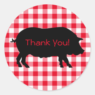 Maak Je Eigen Varken Silhouet Gingham Bedankt Ronde Sticker