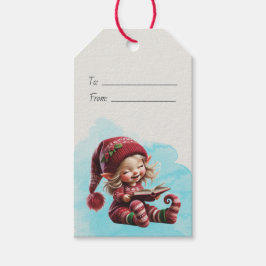 Maak je eigen verhaal over een vintage kerstgnome cadeaulabel