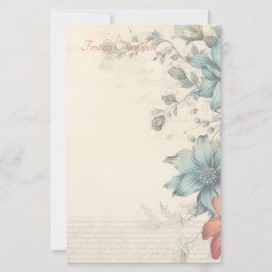 Maak Je Eigen Victoriaanse Oranje Blauwe Bloemen Briefpapier