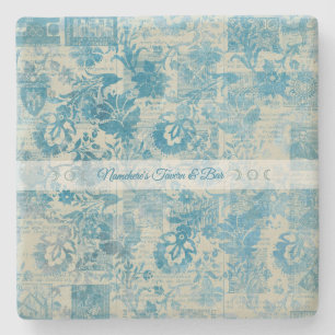 Maak je eigen vintage blauwe brokaat krantenpapier stenen onderzetter
