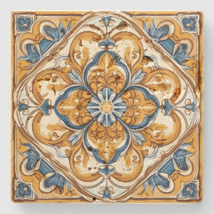 Maak je eigen vintage goud blauwe sierflora stenen onderzetter