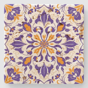 Maak Je Eigen Vintage Gouden Paarse Bloemenprint Stenen Onderzetter