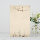 Maak Je Eigen Vintage Grijze Rode Yule Briefpapier (Staand voorkant)