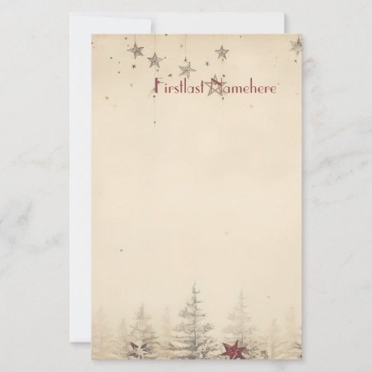 Maak Je Eigen Vintage Grijze Rode Yule Briefpapier (Voorkant)