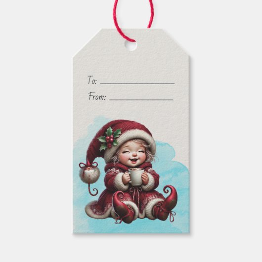 Maak je eigen Vintage Kerstgnome-cocoa Cadeaulabel (Voorkant)