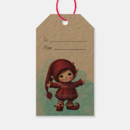 Maak je eigen vintage kerstgnome knuffel cadeaulabel