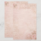 Maak je eigen vintage roze rozen ephemera briefpapier (Voorkant / Achterkant)