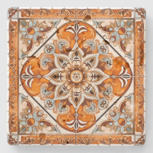 Maak Je Eigen Vintage Terracotta Blauwe Bloemmotie Stenen Onderzetter
