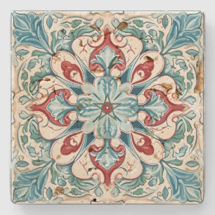 Maak Je Eigen Vintage Turquoise Rood Goud Bloemmot Stenen Onderzetter
