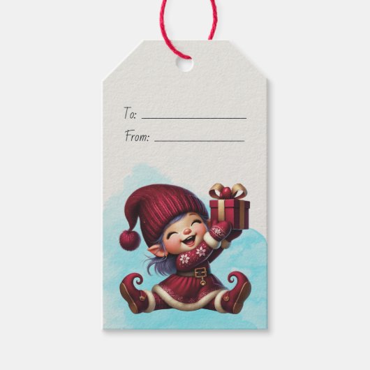 Maak je eigen vintage zoete kerstgnome cadeaulabel (Voorkant)