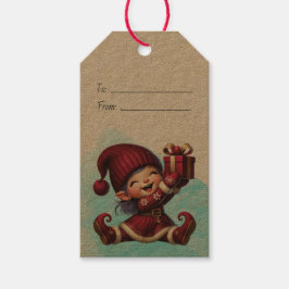 Maak je eigen vintage zoete kerstgnome cadeaulabel