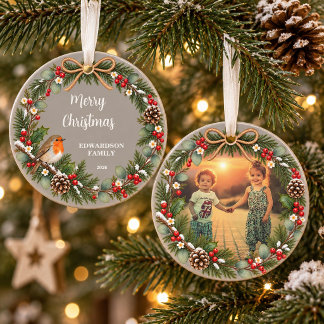 Maak je eigen vrolijk kerstfeest familie foto ornament