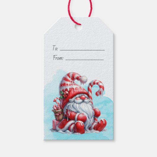 Maak je eigen vrolijke pepermunt Kerstgnome Cadeaulabel (Voorkant)