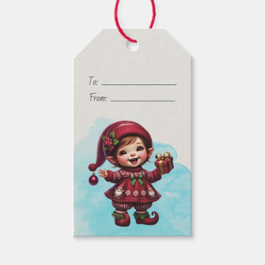 Maak je eigen vrolijke vintage Kerstgnome Cadeaulabel (Voorkant)