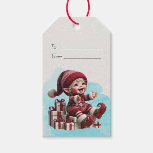 Maak je eigen vrolijke vintage Kerstman kabouter Cadeaulabel (Voorkant)