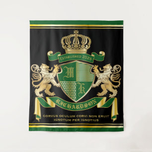 Maak Je Eigen Wapen Groen Gouden Leeuw Embleem Wandkleed
