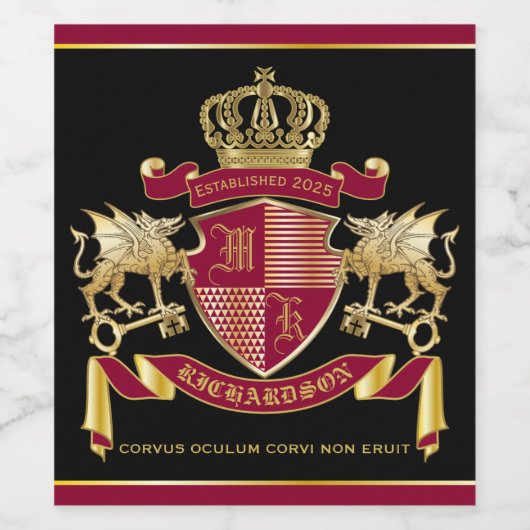 Maak je eigen wapen Red Gold Dragon Emblem Wijn Etiket (Enkel label)