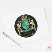 Maak Je Eigen Wapen Teal Gouden Beer Embleem Ronde Sticker (Envelop)