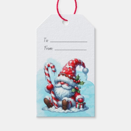 Maak je eigen westerse pepermunt Kerstgnome Cadeaulabel (Voorkant)